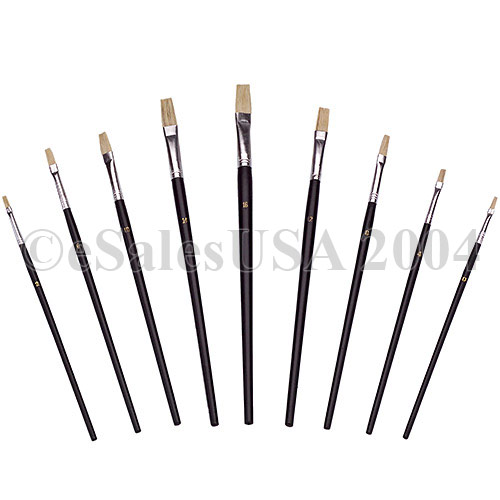 9 Art Brushes Flat Tip Oil Paint Acrylic Artist Kit Set